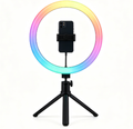 10 Inch RGB Ring Light with Adjustable Tripod Stand & Phone Holder, Dimmable Color Changing Selfie Light for Makeup Live Stream Video Shoot