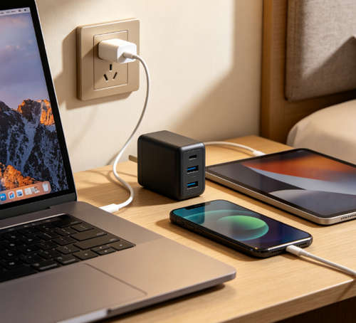 65W GaN 3-Port Fast Charging USB C Charger Block, Foldable Compact Travel Power Adapter Compatible with Laptop, Phone, Tablet