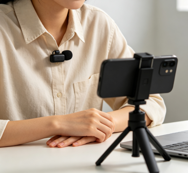 Wireless Lavalier Lapel Microphone, Noise Cancelling Clip-on Mic for Phone Camera Live Streaming Vlog Recording, Plug & Play