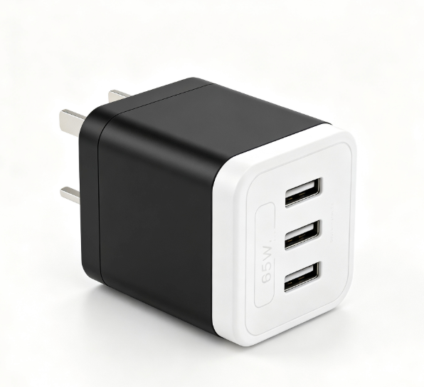 65W GaN 3-Port Fast Charging USB C Charger Block, Foldable Compact Travel Power Adapter Compatible with Laptop, Phone, Tablet