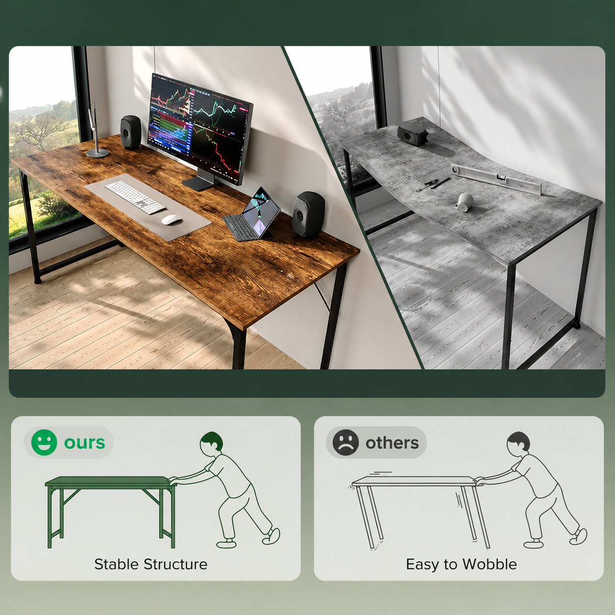 Modern Office Desk Computer Desk Writing Table Home Office Workstation Study Desk with Sturdy Metal Frame Wooden Desktop for Home and Office