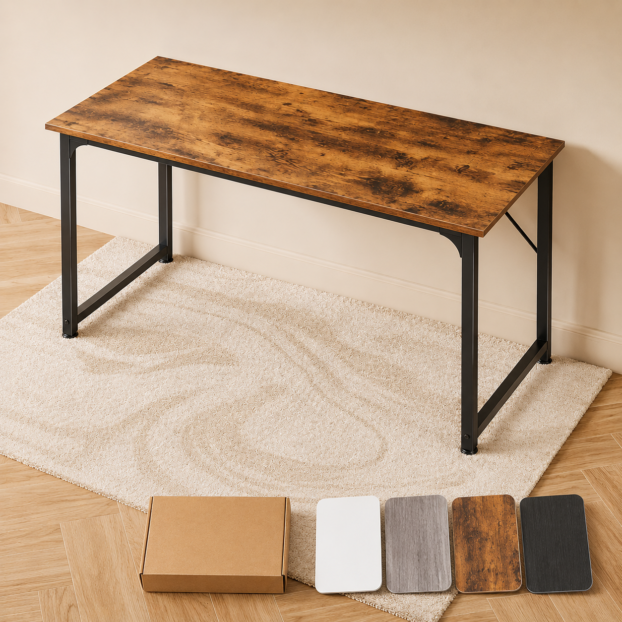 Modern Office Desk Computer Desk Writing Table Home Office Workstation Study Desk with Sturdy Metal Frame Wooden Desktop for Home and Office